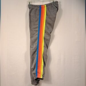 Aviator Nation Kids Gray Rainbow Stripe Jogger Sweatpants Youth M